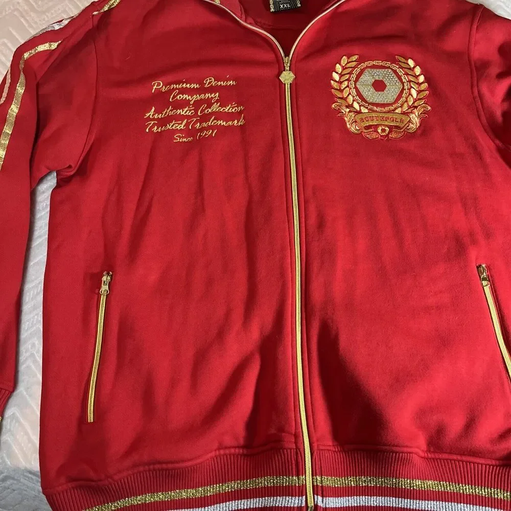 Vtg Southpole Men's XXL Track Jacket Full Zip Embroidered Y2K Hip Hop Red Gold**